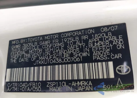 2008 Scion Xd z USA, uszkodzony, nr VIN JTKKU10438J007061